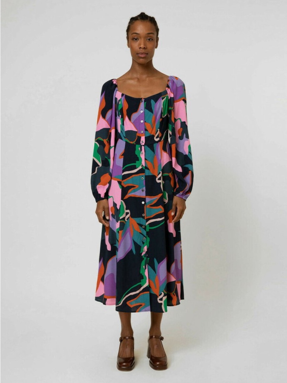 FRNCH Paris Jenine Day Midi Abstract Floral Dress
